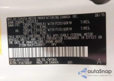 2015 Lexus Rx 350 из США, поврежденный, VIN 2T2BK1BA2FC328917